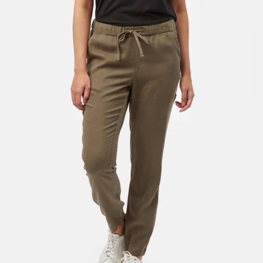 TENTREE Tencel Pacific Jogger Pants in Olive Night Green with Drawcord & Cuffs S